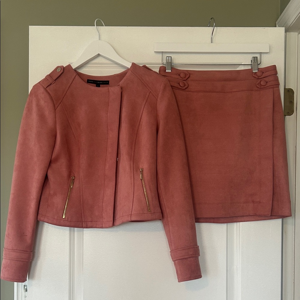 White House Black Market Dusty Rose Suede-Look Mini Skirt & Jacket Set